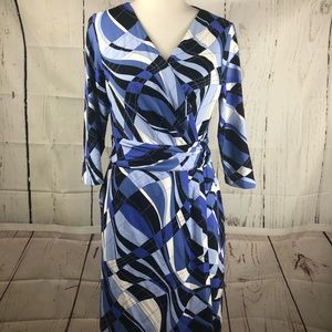 J. McLaughlin geometric print faux wrap dress